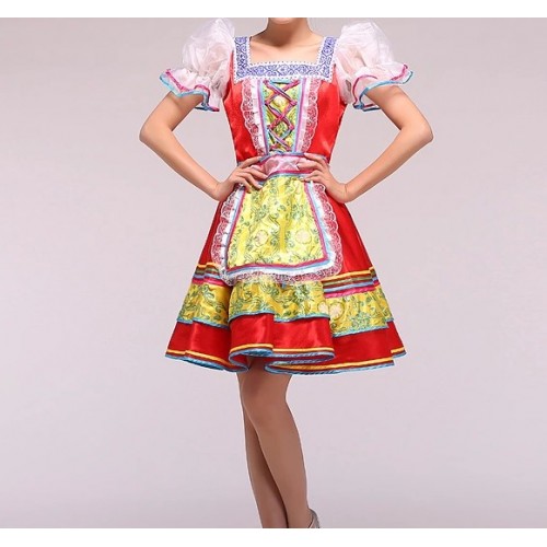 Women red High quality Traditional Russian national costume Princess dance dress 